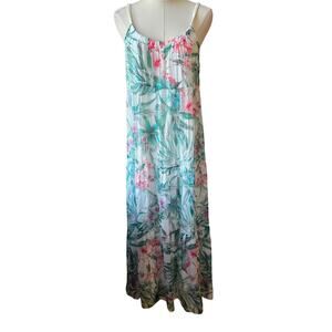 Elena Baldi Women's Tropical Boho Silk-Blend Tiered Maxi Dress Size S Multicolor